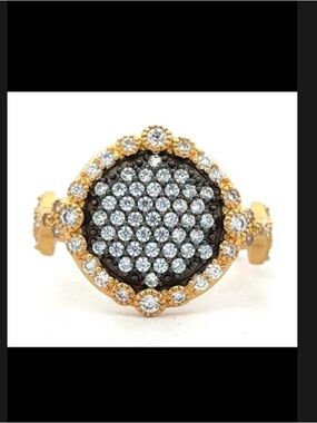 Freida Rothman 14k Gold Over SS 925 Round Pavé Crystal Ring  size 6.5